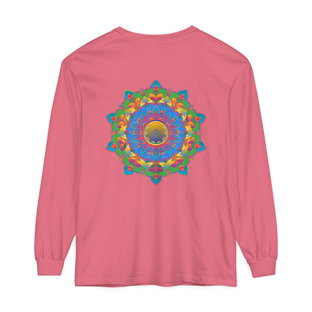 Intricate Mandala Long Sleeve T-Shirt featuring a detailed, colorful mandala design on the front