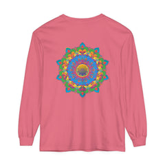 Intricate Mandala Long Sleeve T-Shirt featuring a detailed, colorful mandala design on the front