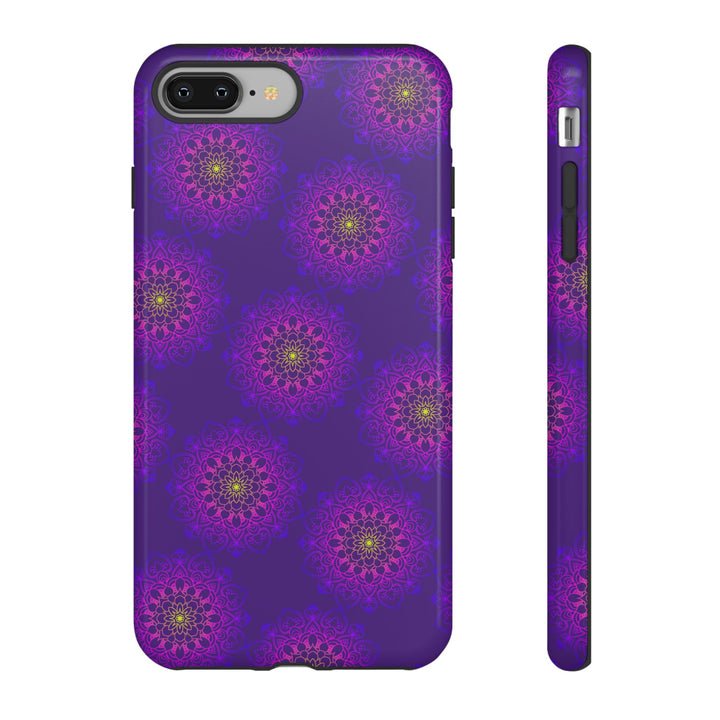 Intricate Purple Floral iPhone Case with Bold Mandala Design