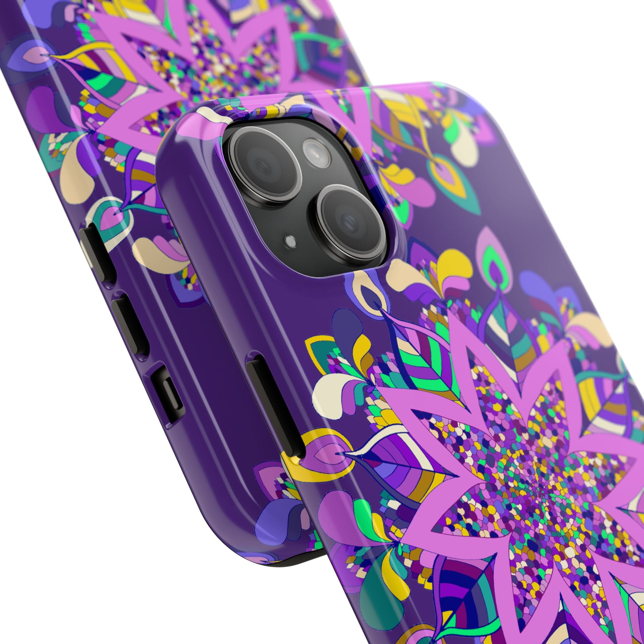 Hand drawn purple Mandala Art iPhone X/XS phone case showcasing intricate and vibrant design