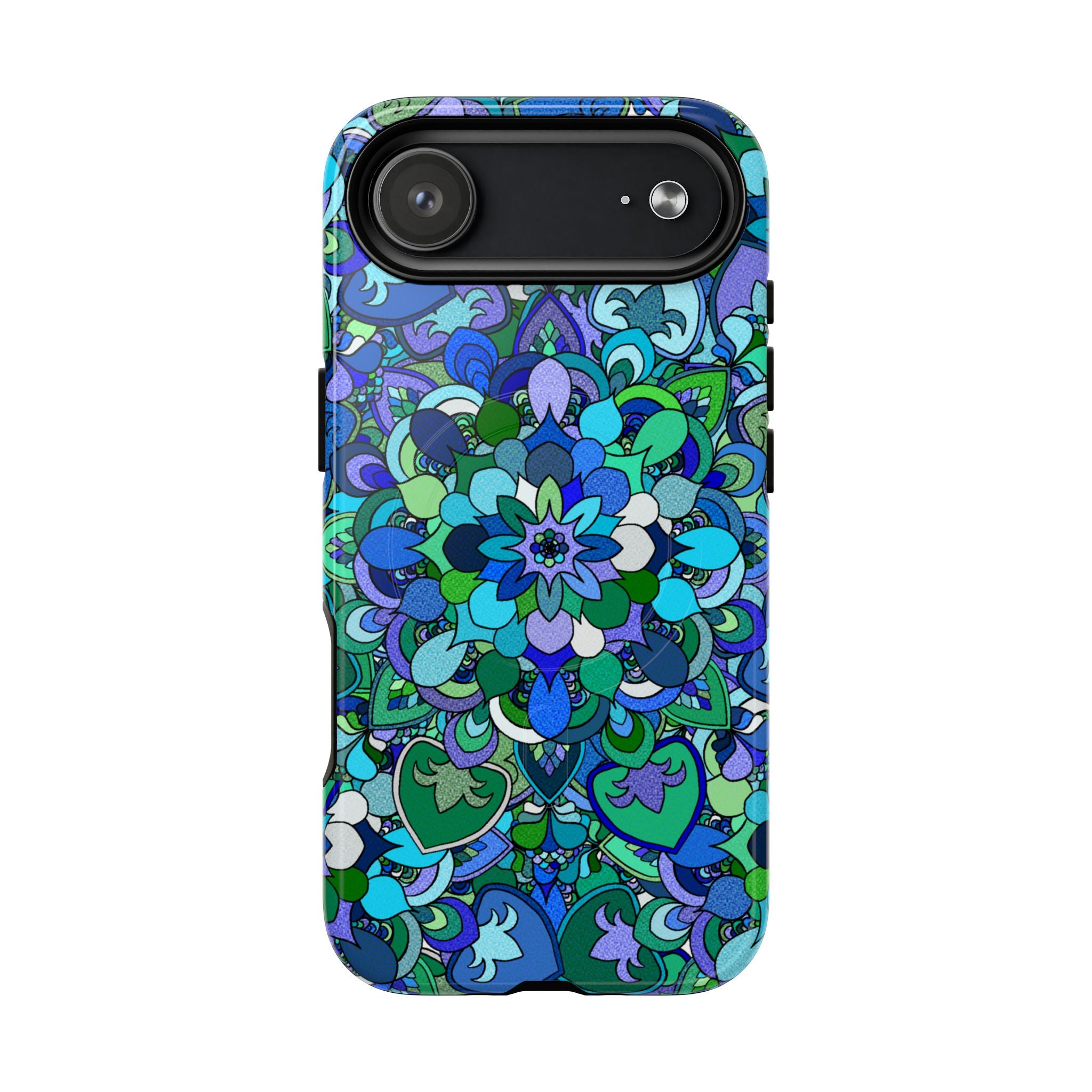 Cover Rigida Magnetica per Telefono con Mandala Floreale — Motivo Blu Verde