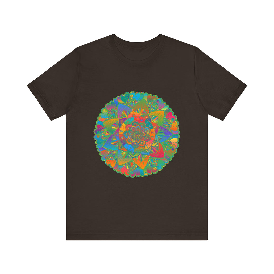 Vibrant mandala tee featuring intricate designs in calming blue and green hues