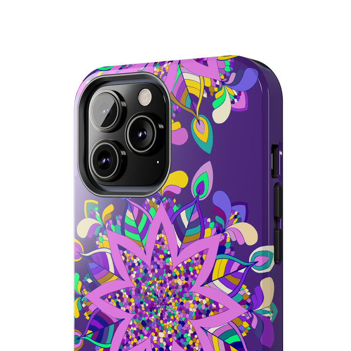 Hand drawn purple Mandala Art iPhone X/XS phone case with intricate designs and detailed patterns for stylish phone protection