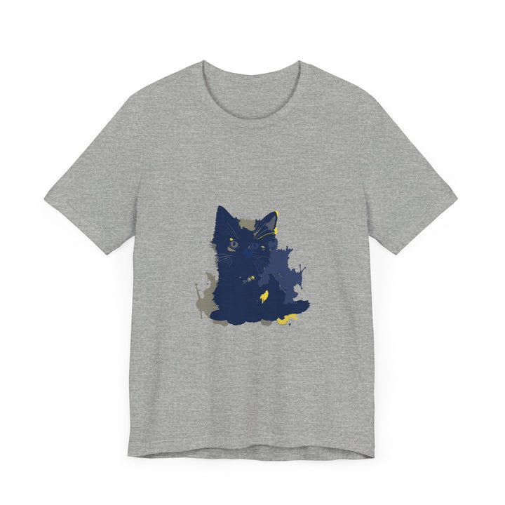 Midnight Blue Cat Mystery T-Shirt featuring a whimsical feline design on a deep blue background, perfect for cat lovers and mystery enthusiasts