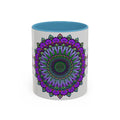 A beautiful, vibrant mandala mug featuring spiritual art and intricate designs