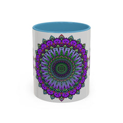 A beautiful, vibrant mandala mug featuring spiritual art and intricate designs