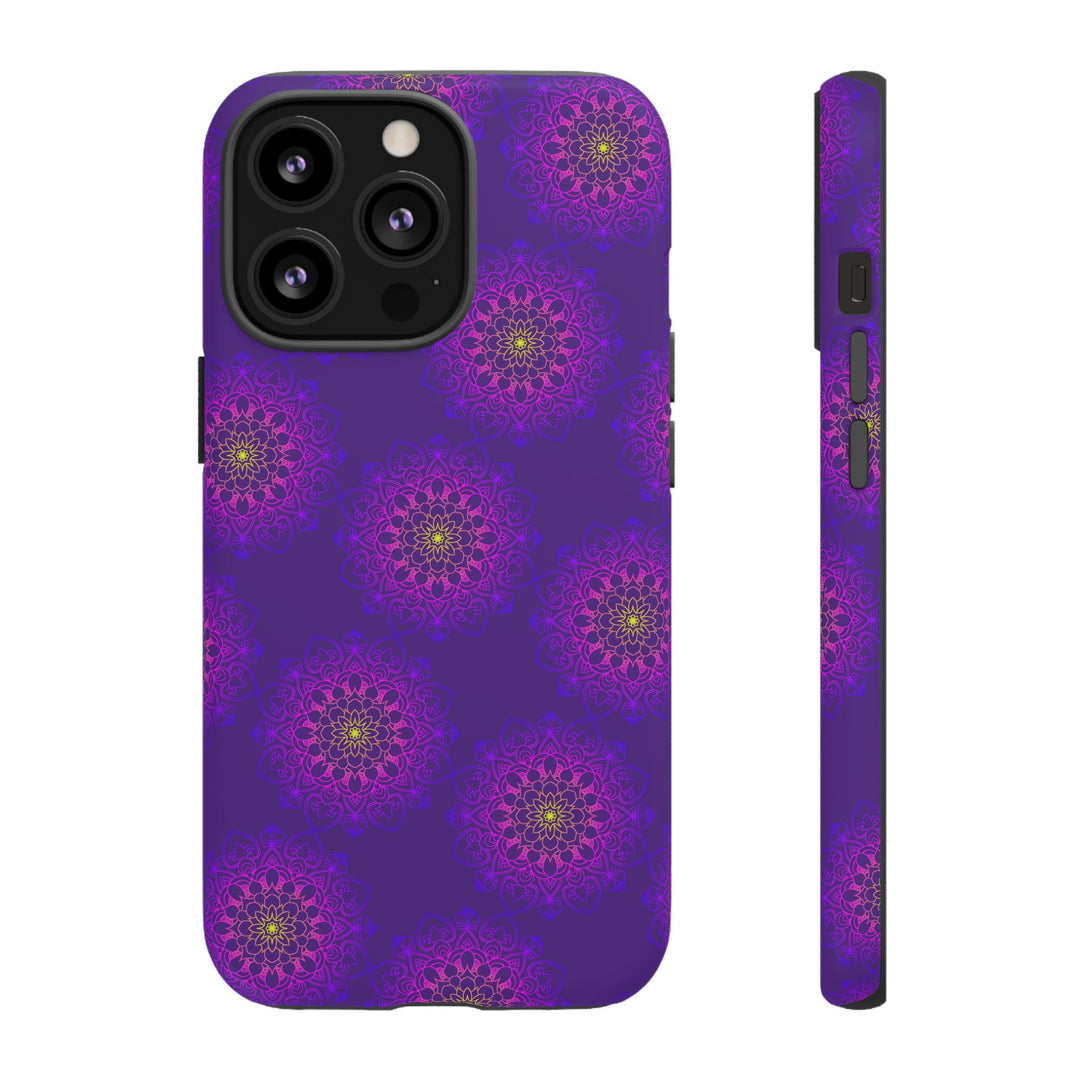 Intricate Purple Floral iPhone Case with Bold Mandala Design