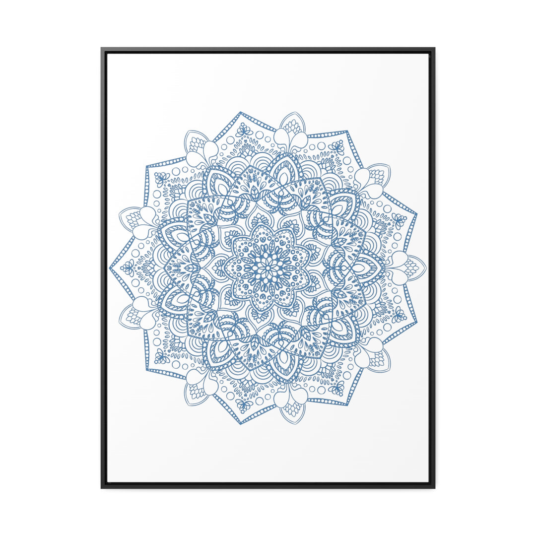 Mandala Handmade Art in Steel Blue, featuring intricate design on canvas wraps