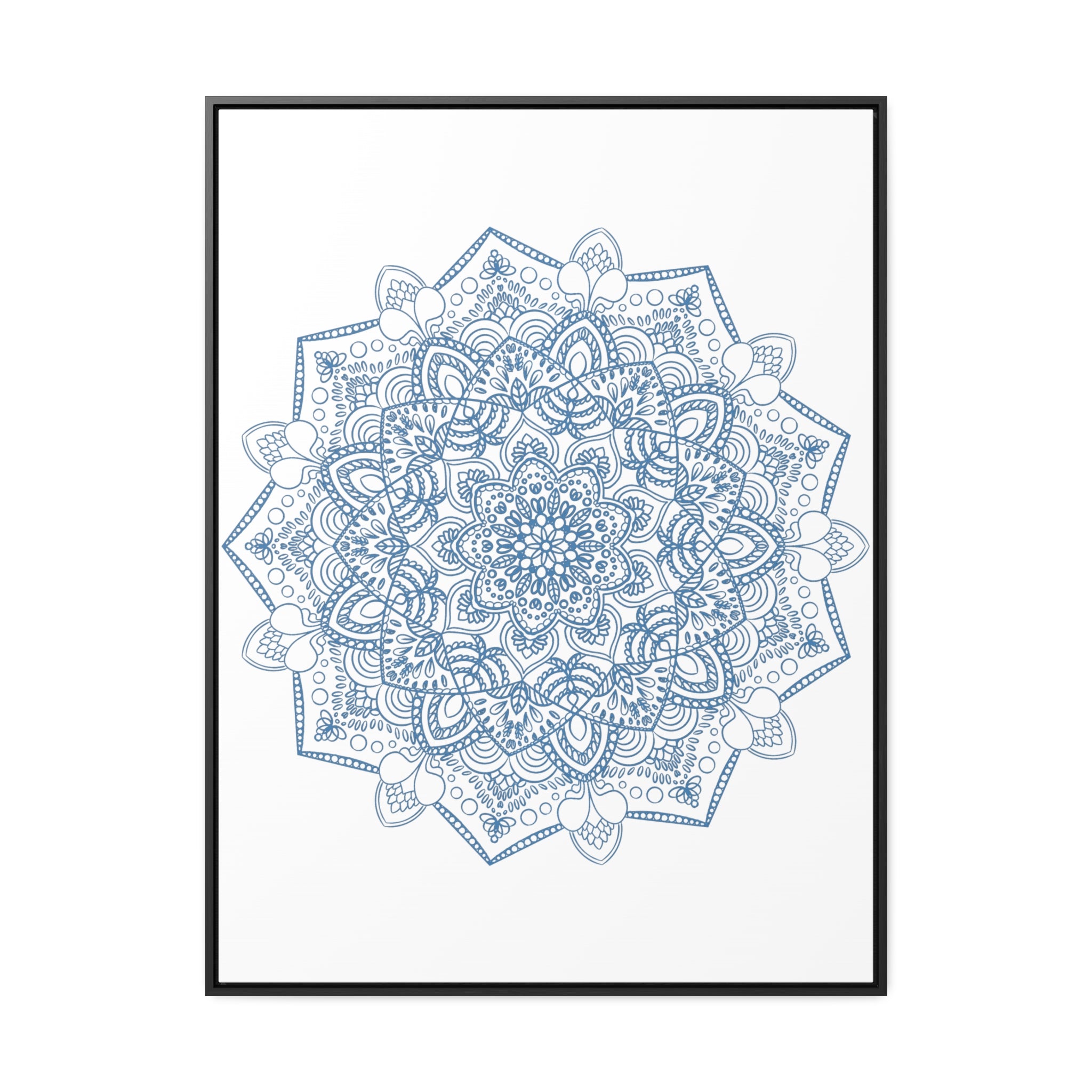 Mandala Handmade Art in Steel Blue, featuring intricate design on canvas wraps