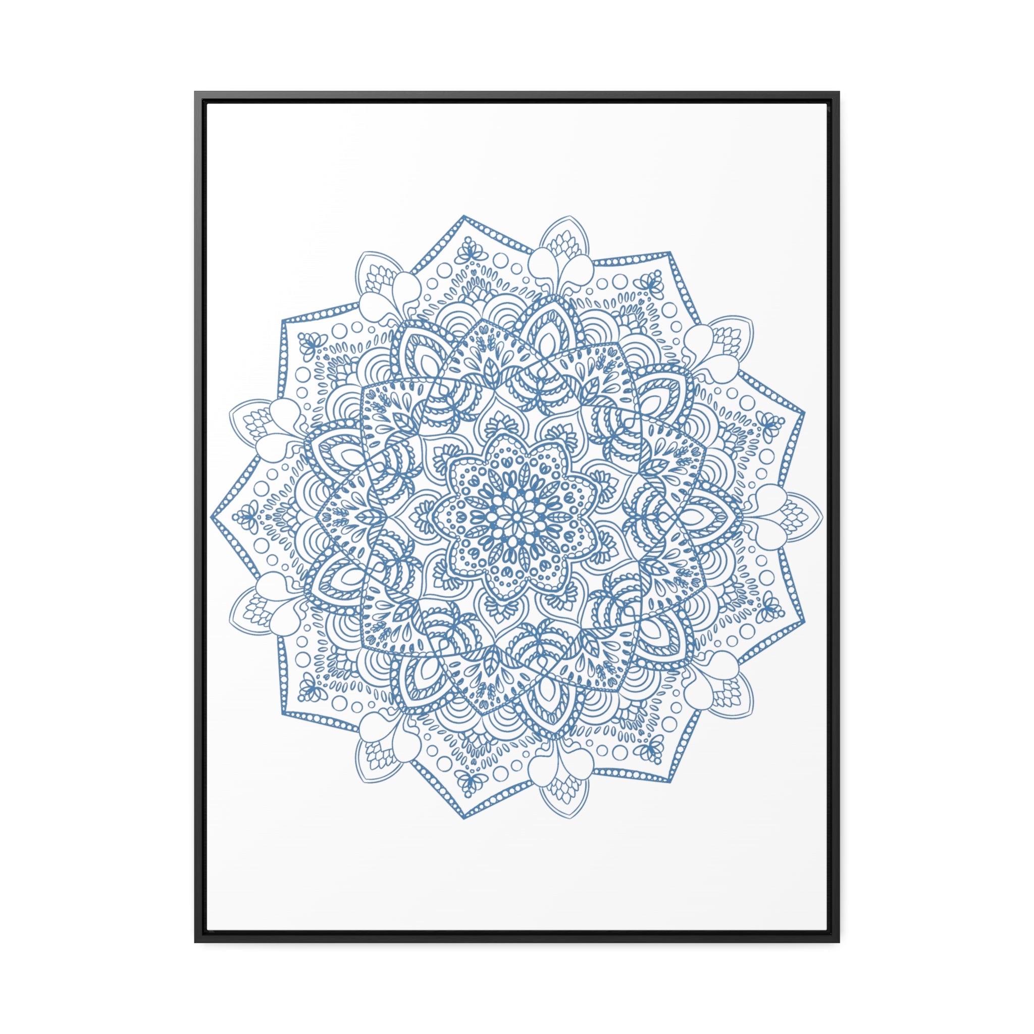 Mandala Handmade Art in Steel Blue, featuring intricate design on canvas wraps