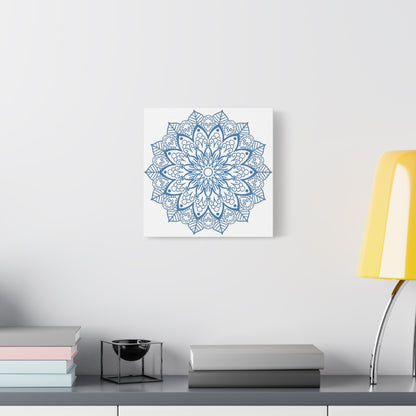 Handmade Mandala Art featuring a stunning Steel Blue design on 125 inch Matte Canvas, stretched and ready to hang as beautiful wall art