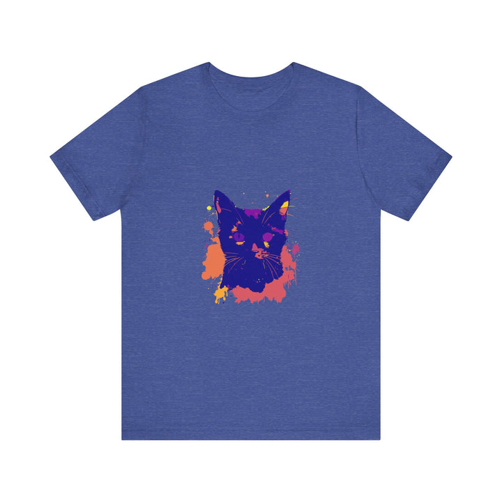 Eye-catching Black Cat Mystery - Colorful Splatter T-Shirt perfect for cat lovers and fans of bold, colorful designs