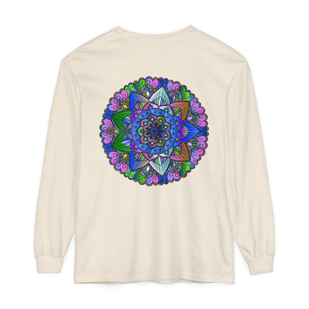 Vibrant Mandala Unisex Long Sleeve T-Shirt with intricate, colorful mandala design