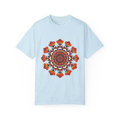 Unisex mandala t-shirt made from 100% ring-spun cotton, garment-dyed for extra comfort, featuring hand-drawn mandala art