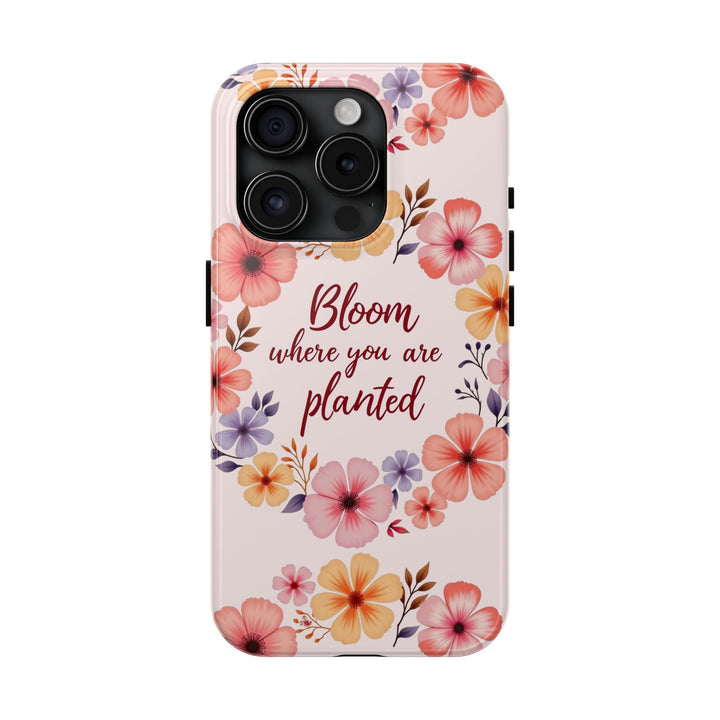 Beautiful light pink phone case with flower garland design, perfect for spring