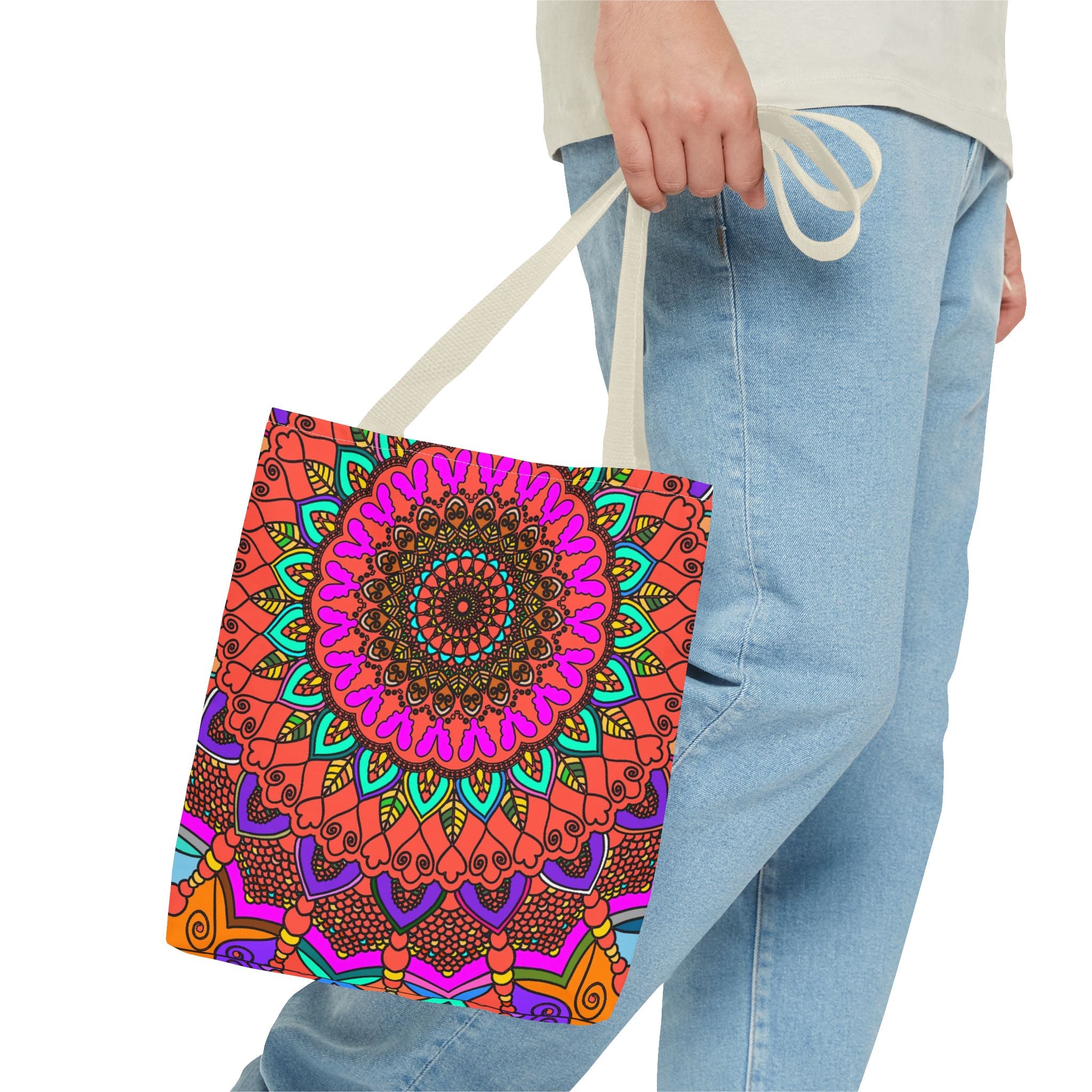 Borsa tote con mandala colorati – Stampa all-over in stile boho psichedelico