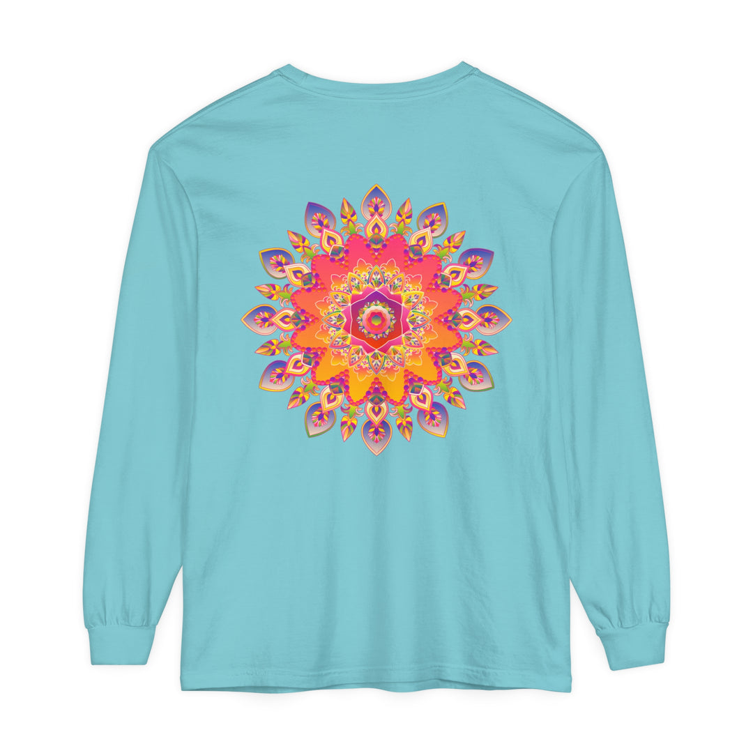 Colorful and intricate mandala design on a unisex long sleeve T-shirt