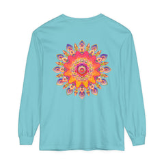 Colorful and intricate mandala design on a unisex long sleeve T-shirt