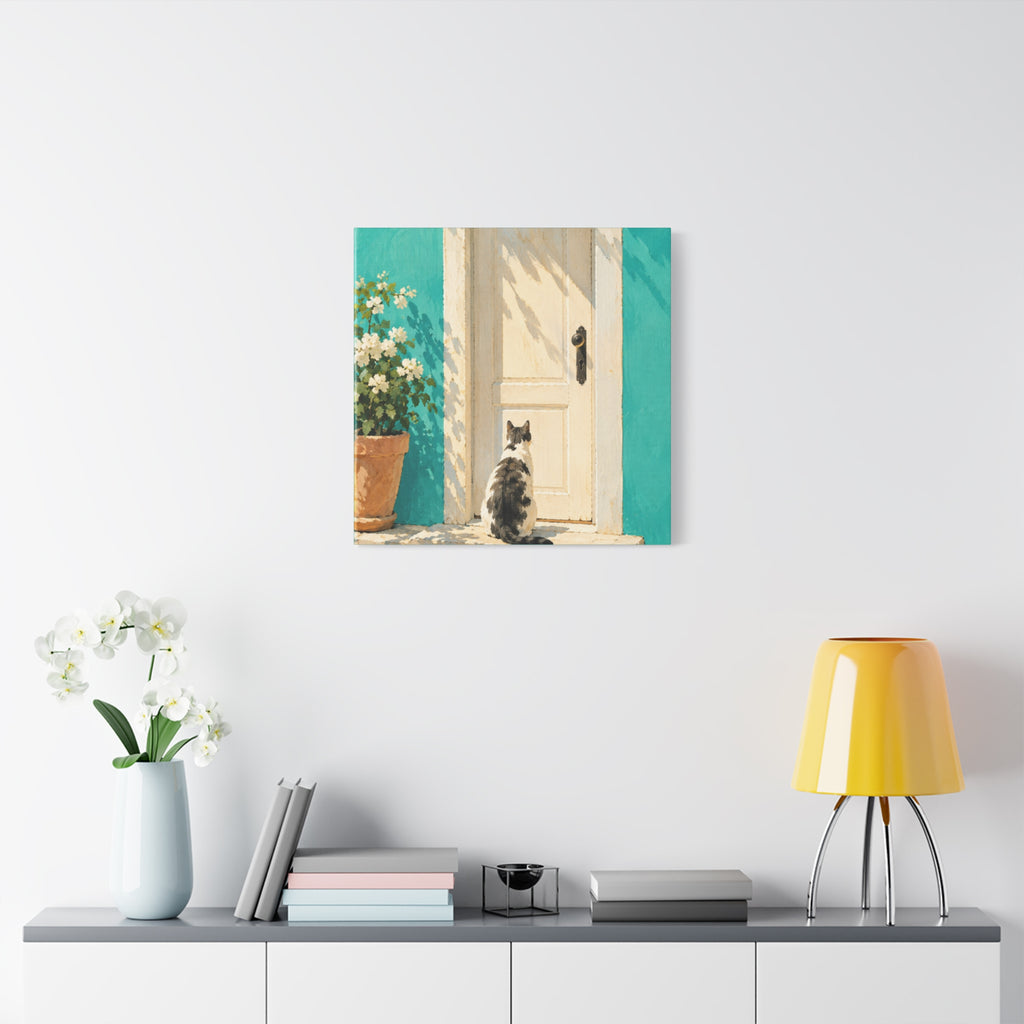 Sunlit Doorway Cat Canvas Wall Art