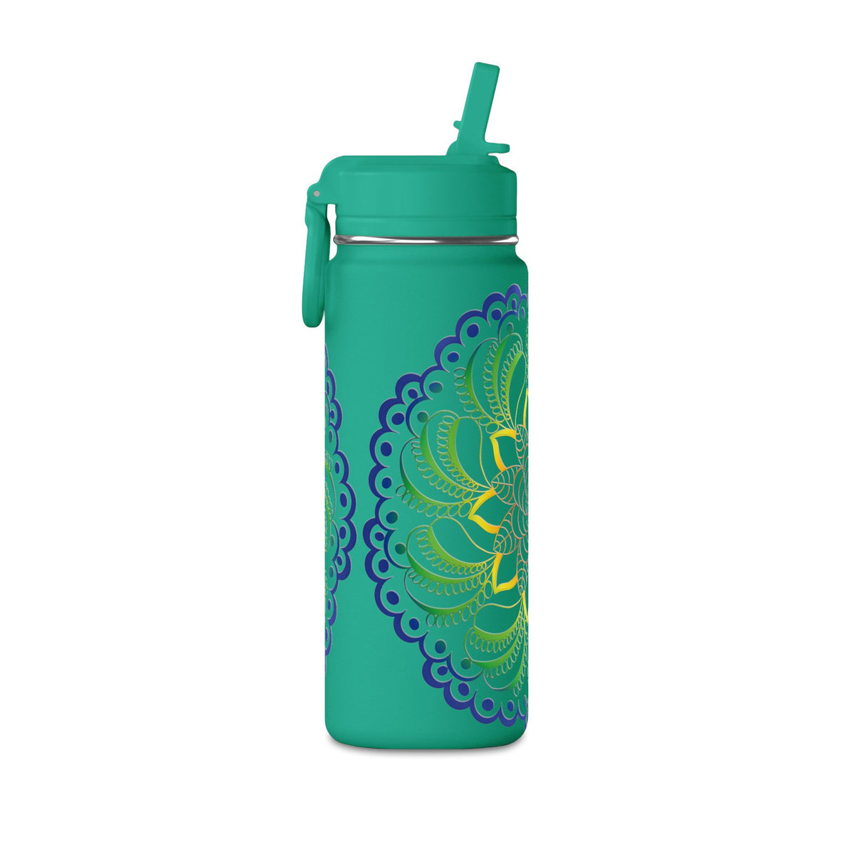 20oz Floral Mandala Water Bottle — Rainbow Lotus Reusable Straw Bottle