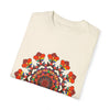 Unisex Mandala T-Shirt showcasing hand-drawn mandala art on 100% ring-spun cotton, garment-dyed for extra comfort