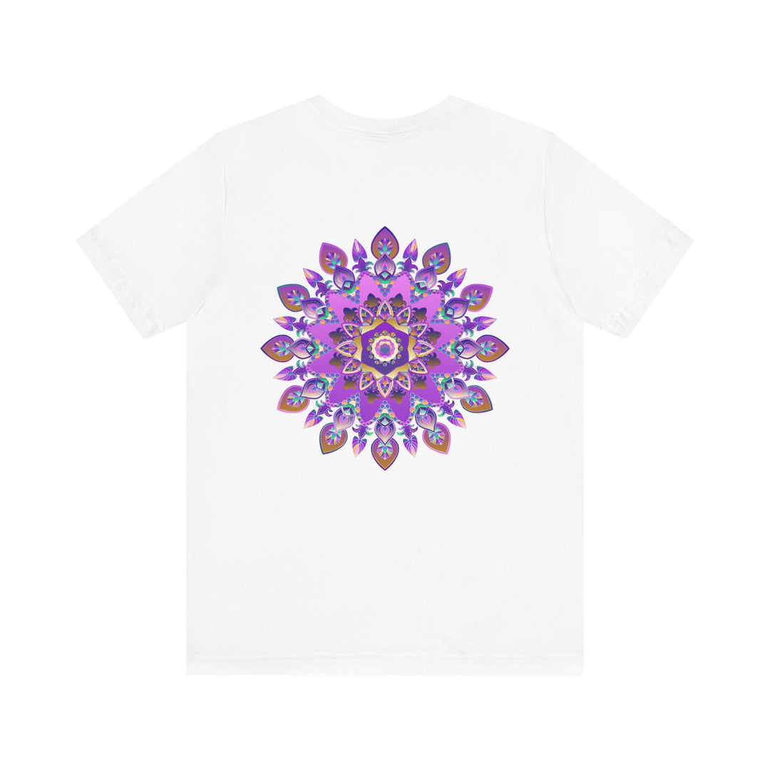 Beautiful purple mandala t-shirt with intricate design, symbolizing spiritual peace and harmony, perfect for embracing tranquility and positive energy