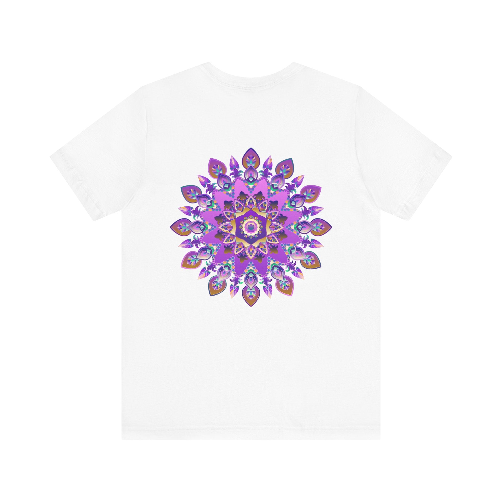 Beautiful purple mandala t-shirt with intricate design, symbolizing spiritual peace and harmony, perfect for embracing tranquility and positive energy