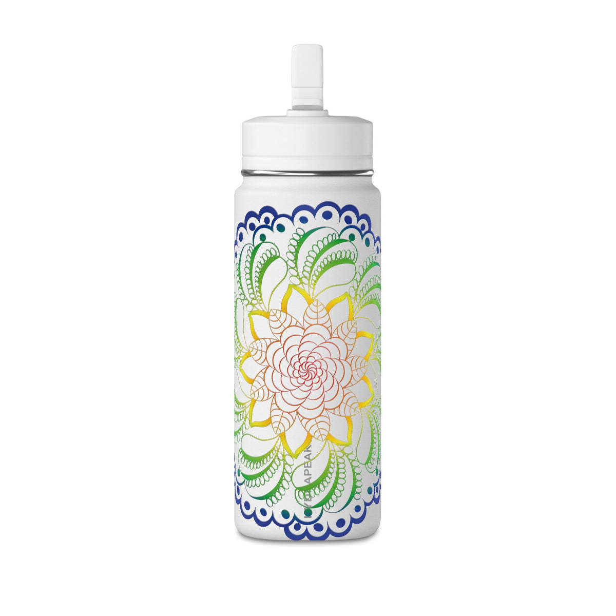 20oz Floral Mandala Water Bottle — Rainbow Lotus Reusable Straw Bottle