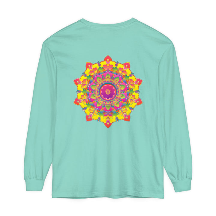 Colorful and intricate mandala design on a long sleeve t-shirt