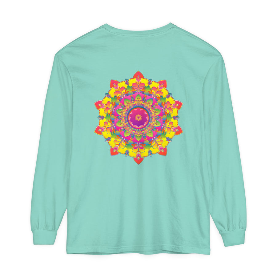 Colorful and intricate mandala design on a long sleeve t-shirt