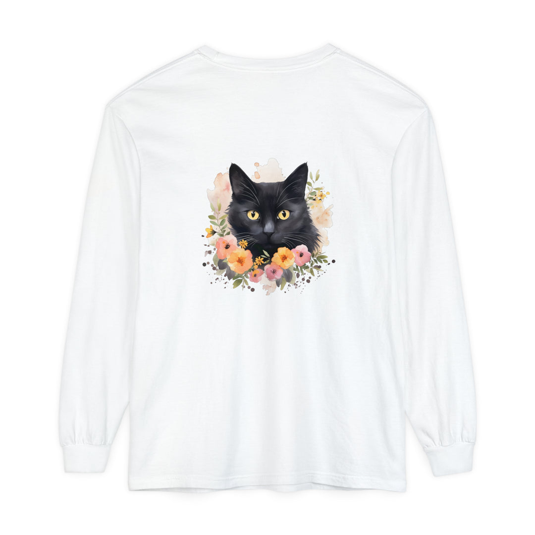 Black Cat Floral Portrait Unisex T-Shirt featuring a detailed, colorful cat design