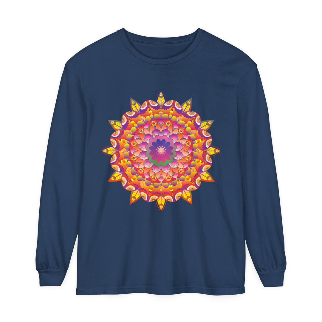 Colorful and intricate mandala design on long sleeve unisex t-shirt