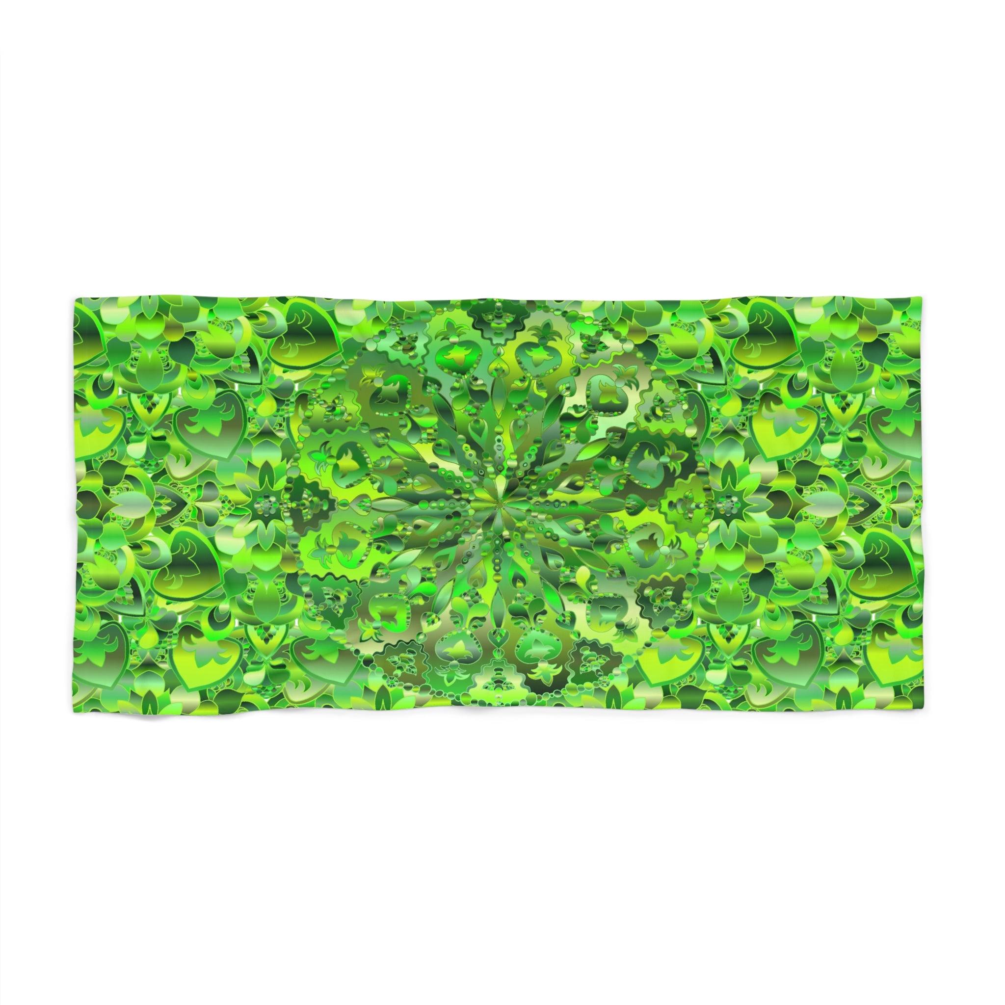 Green Shades Kaleidoscope Beach Towel — Vibrant Green Mandala Design