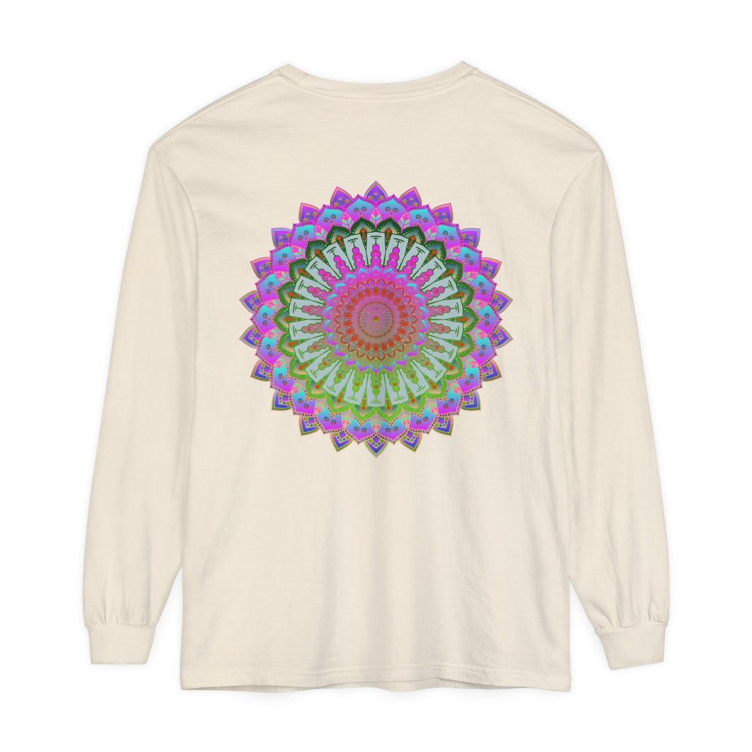 Stylish unisex long sleeve t-shirt with a bold and eye-catching mandala print