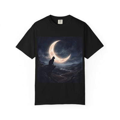 Moonlit Cat T-Shirt — Night Sky Crescent Moon Graphic Tee