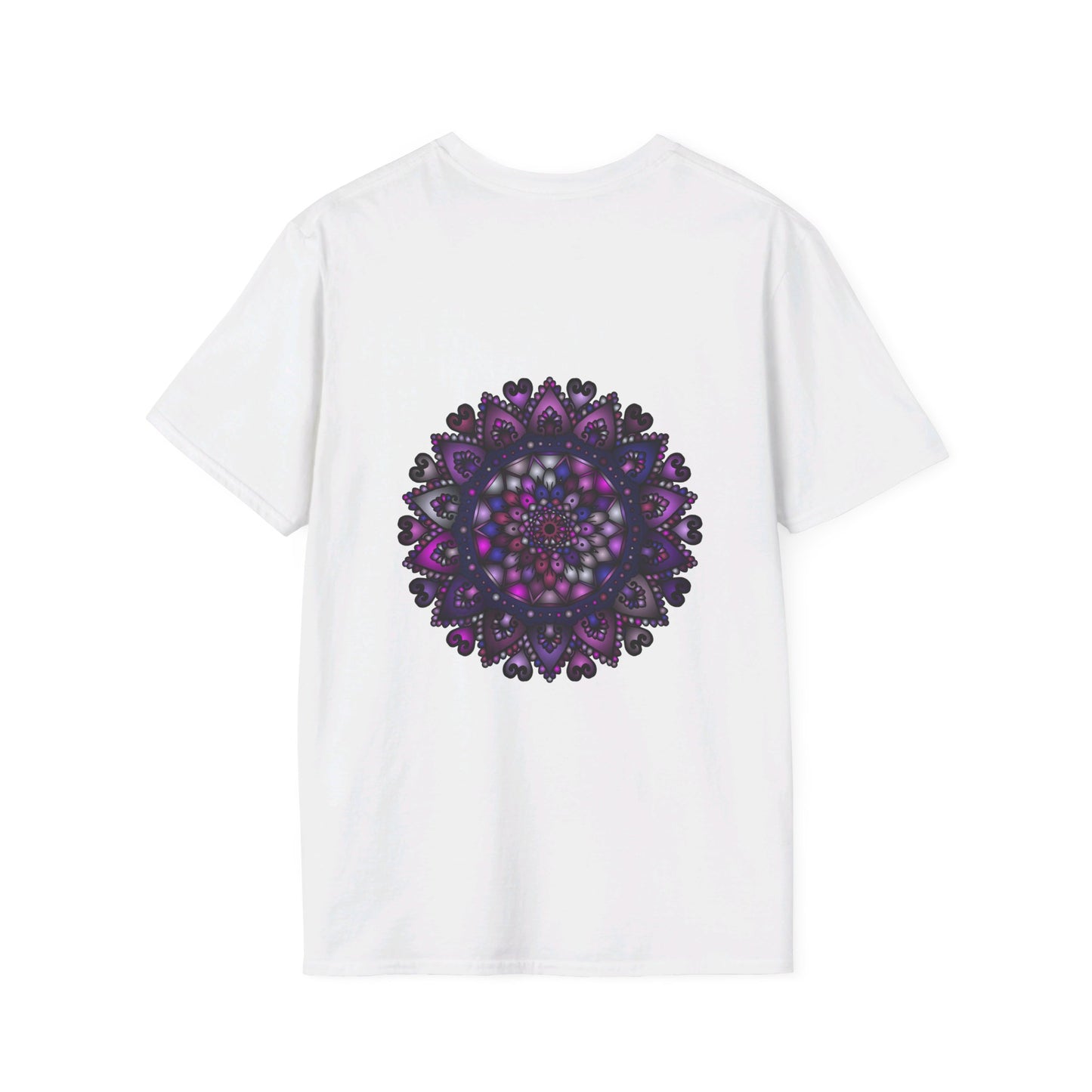 Softstyle unisex t-shirt featuring a hand-drawn purple mandala art design