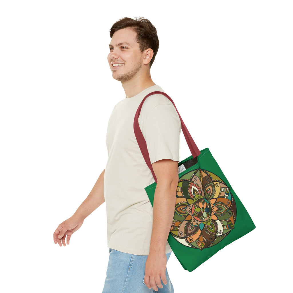 Boho Mandala Tote Bag — Green Floral Pattern AOP Shopper