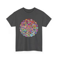 Colorful and intricate mandala art design printed on a comfortable unisex heavy cotton tee for yoga and mindfulness enthusiasts