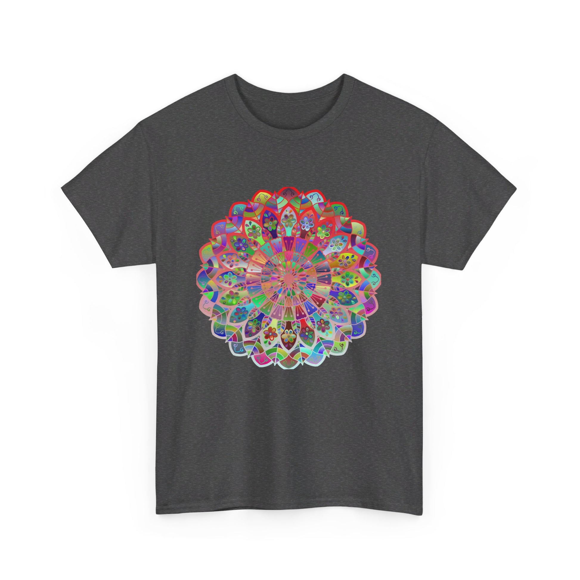 Colorful and intricate mandala art design printed on a comfortable unisex heavy cotton tee for yoga and mindfulness enthusiasts