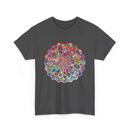 Colorful and intricate mandala art design printed on a comfortable unisex heavy cotton tee for yoga and mindfulness enthusiasts