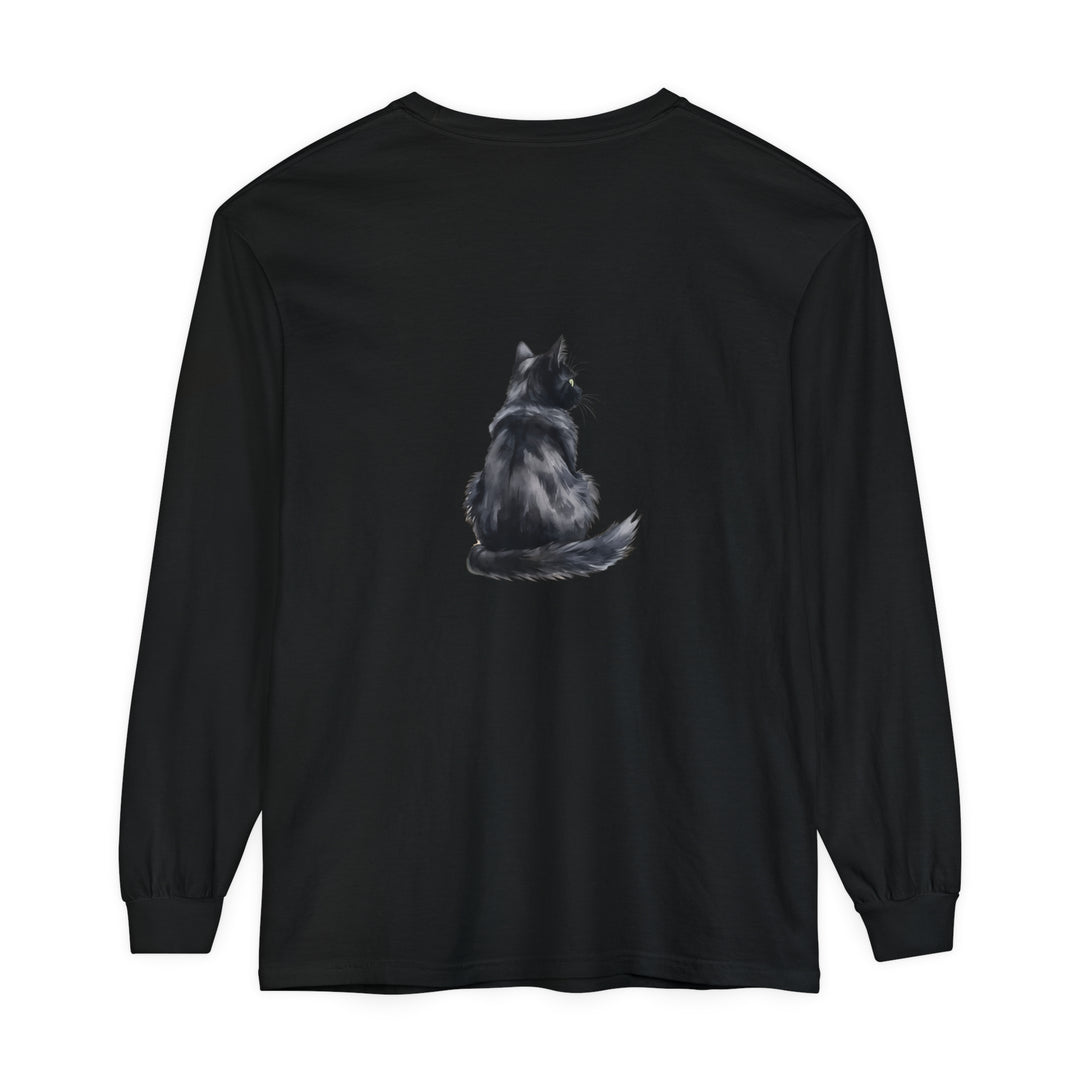 Black Cat Watercolor Long Sleeve T-Shirt, a stylish and vibrant top