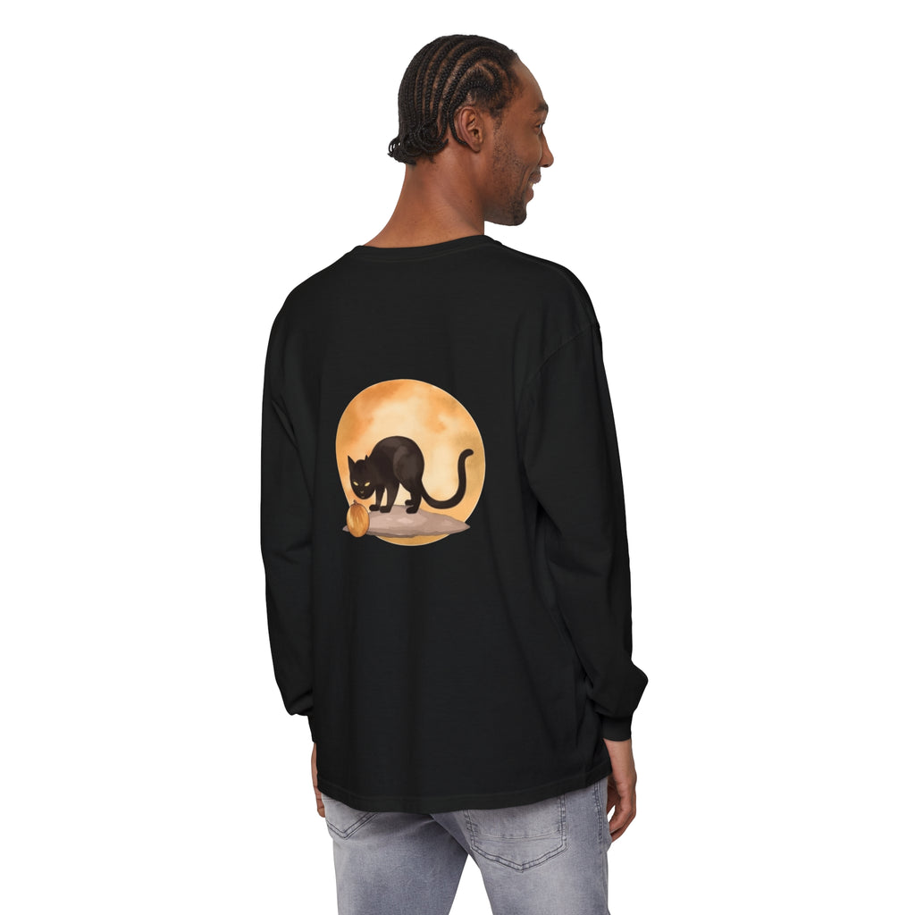 Black Cat & Moon Halloween T-Shirt with spooky design for October festivities