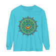Colorful and intricate psychedelic mandala design on long sleeve t-shirt