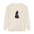 Close-up image of a black cat patterned long sleeve t-shirt