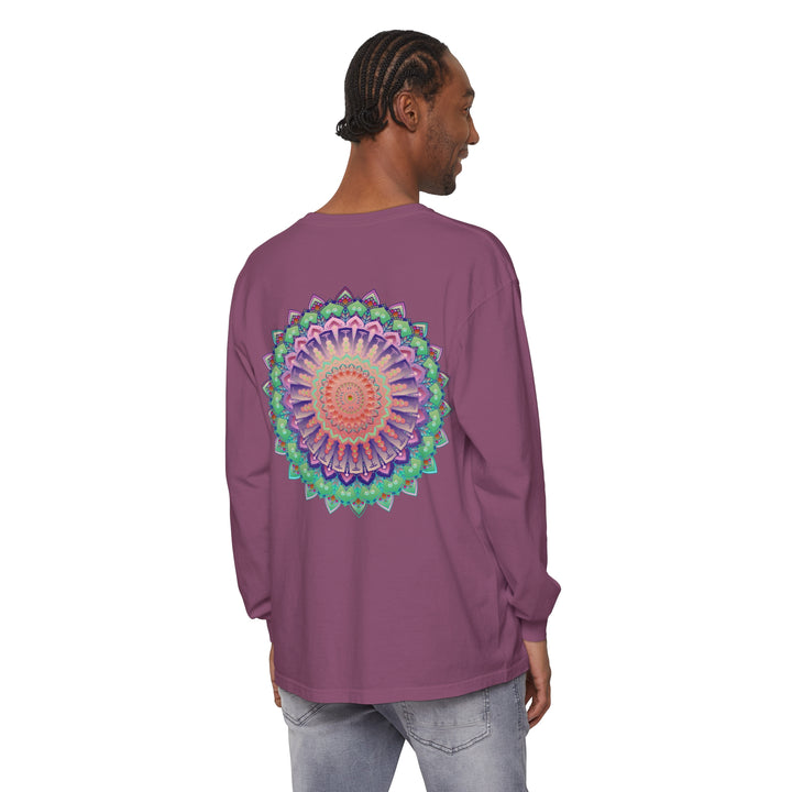 Colorful and intricate mandala design long sleeve t-shirt, suitable for both men and women