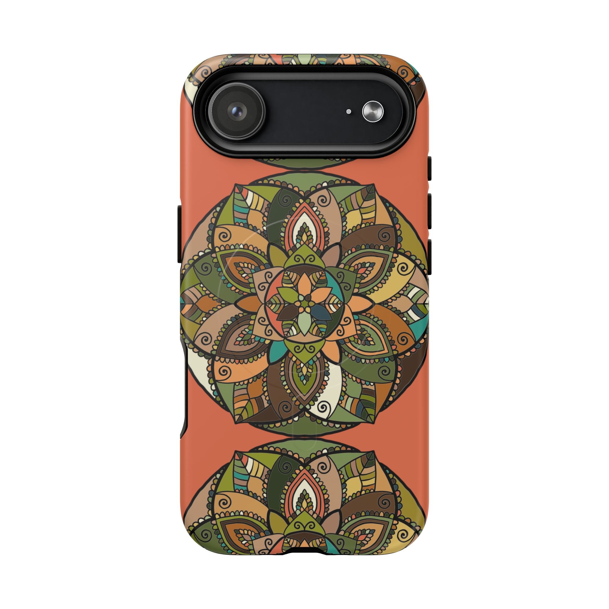 Mandala Floral Tough Magnetic Phone Case — Boho Earth-Tone Protective Cover