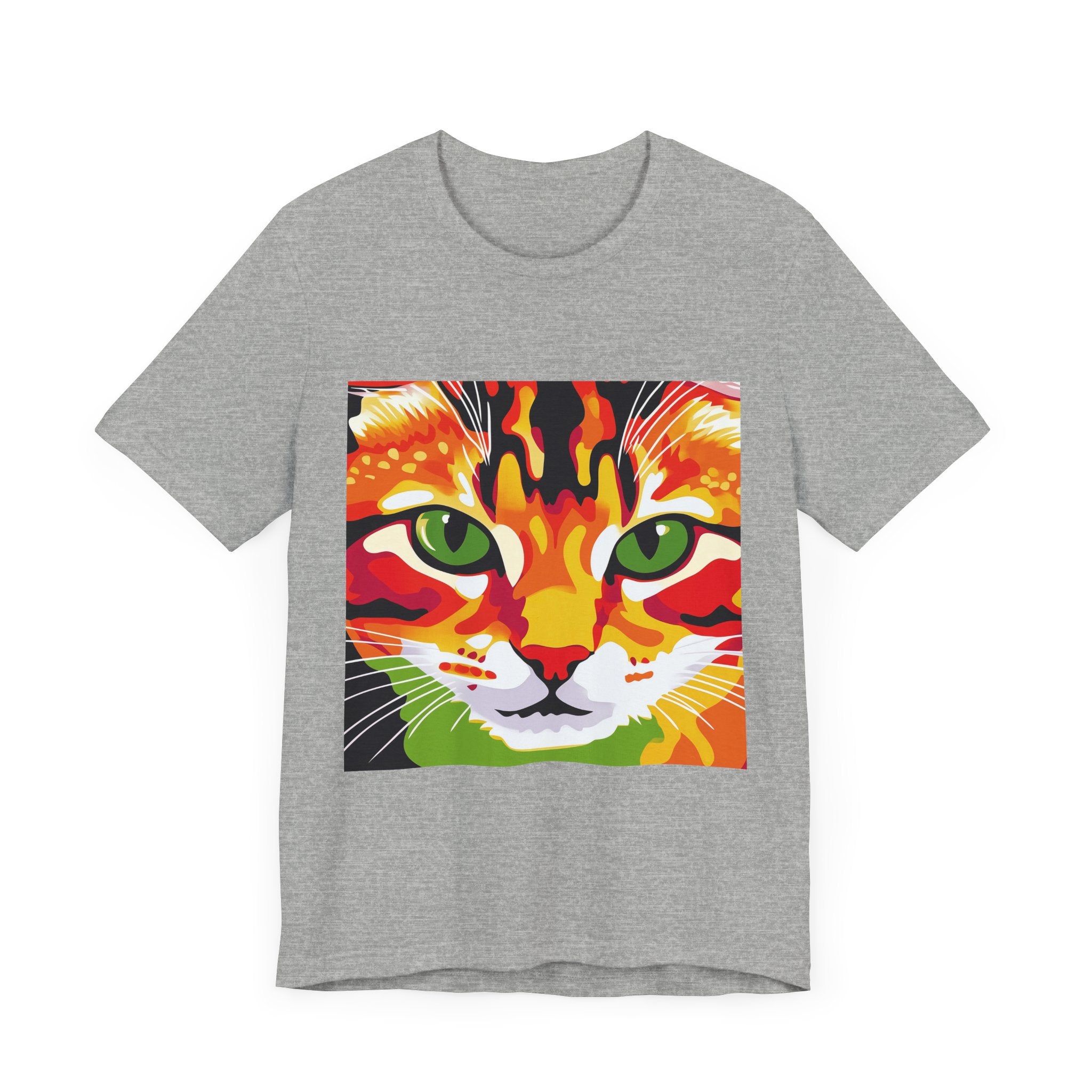 Colorful abstract art of a beautiful Savanna cat showcased on a high-quality t-shirt