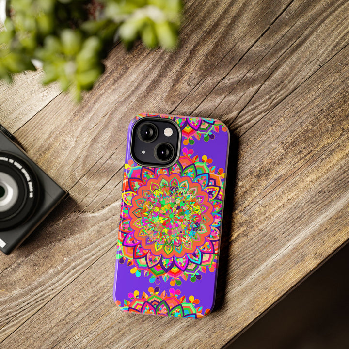 Phone Case featuring a hand-drawn purple Mandala Art design for protection and style