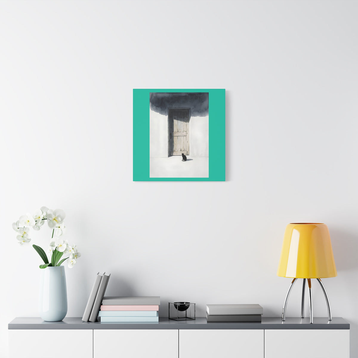 Cat at the Door Matte Canvas Wall Art — Moody Minimalist Cat Illustration