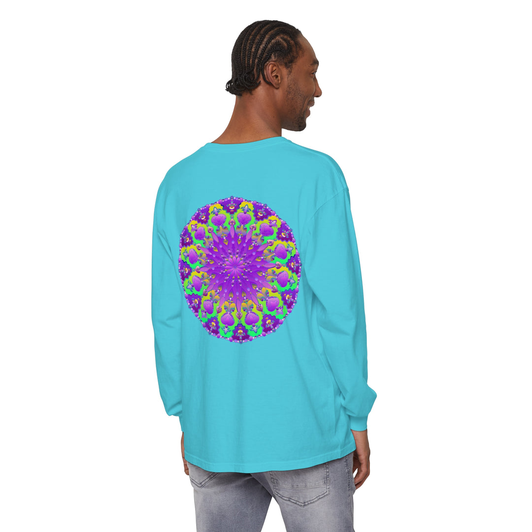 Beautiful purple and green mandala design long sleeve t-shirt for women